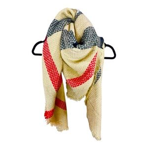 Soft Plaid Beige/Tan/Black/Red Large Rectangle Blanket Scarf 100% Acrylic